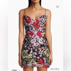 Mac Duggal 67459 Floral Lace Mini Dress Black Pink Embroidery lace up NWT 2